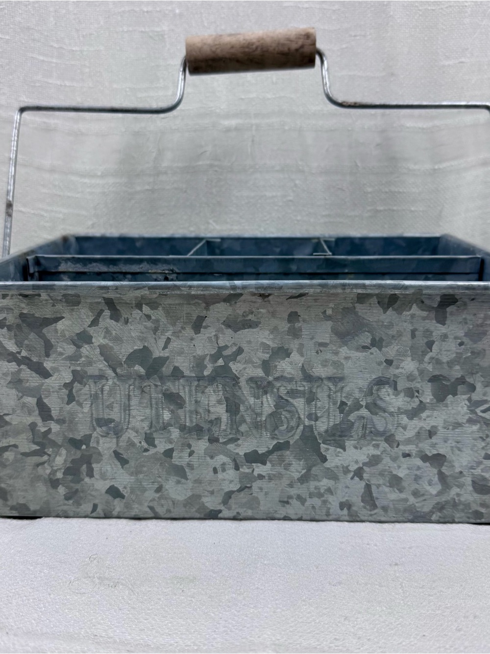 Galvanized Metal Tote or Bin with Wooden Handle. Cottagecore, Farmhouse